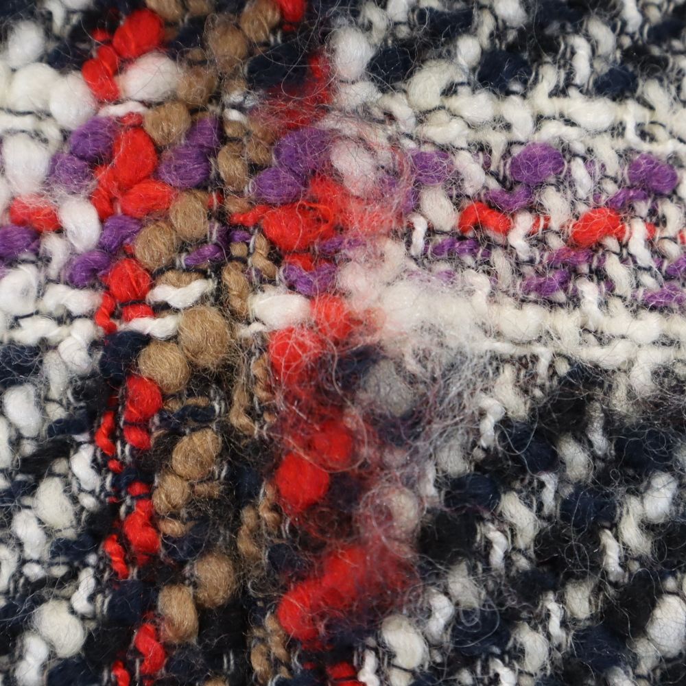 カルヴェン チェック柄 ファー襟 2way ウールコート 34 ブラック系 CARVEN レディース