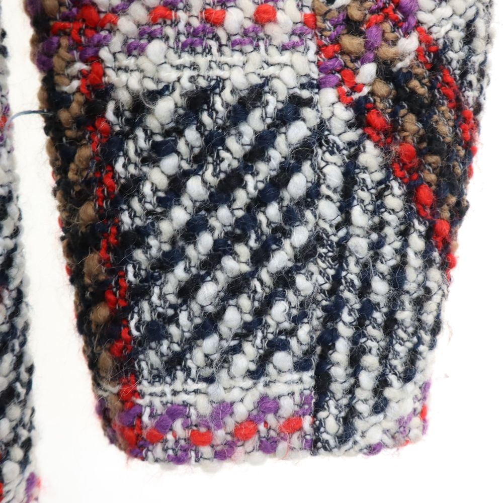 カルヴェン チェック柄 ファー襟 2way ウールコート 34 ブラック系 CARVEN レディース