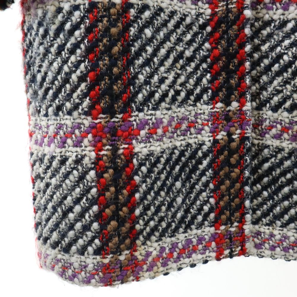 カルヴェン チェック柄 ファー襟 2way ウールコート 34 ブラック系 CARVEN レディース