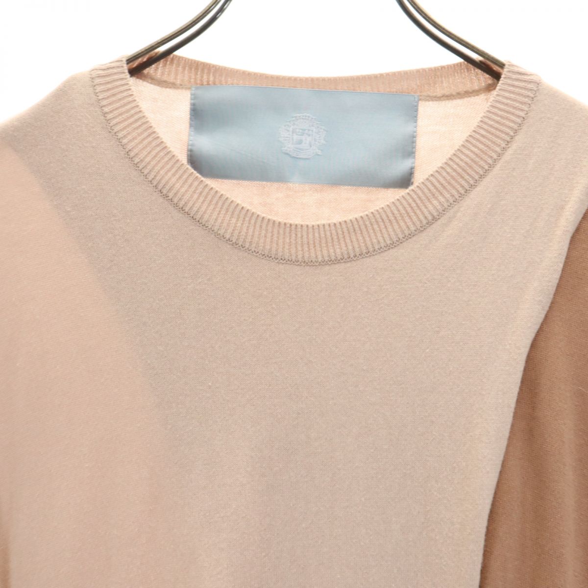 Dulcamara ドゥルカマラ 日本製 半袖 コットン ニット ワンピース  ベージュ×ブラウン レディース