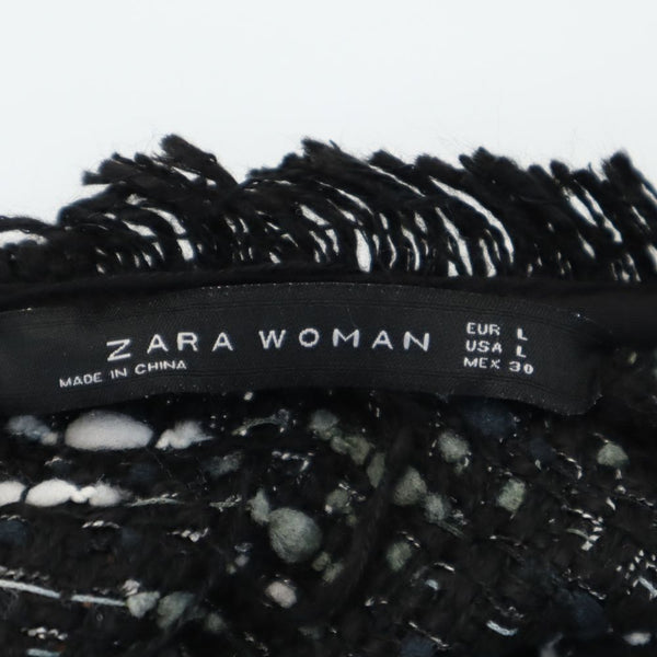 未使用 ザラウーマン 半袖 フリンジ付き ワンピース L ブラック系 ZARA WOMAN タグ付き レディース