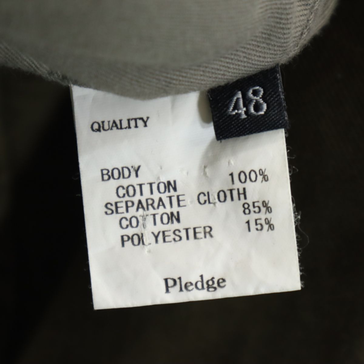 プレッジ 日本製 コーデュロイ襟 ステンカラーコート 48 カーキ系 Pledge メンズ