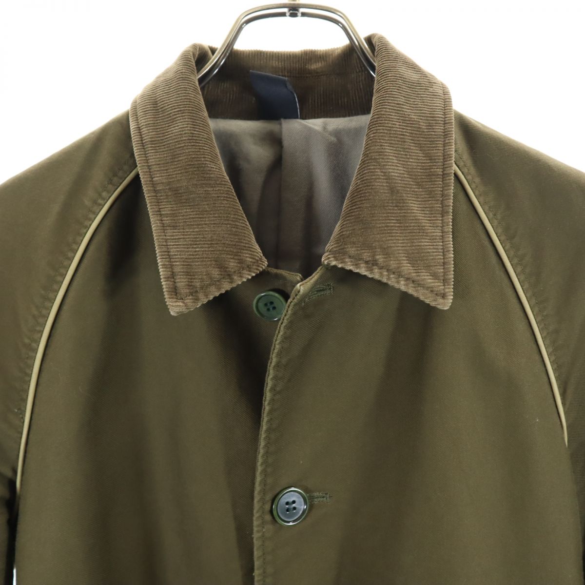 プレッジ 日本製 コーデュロイ襟 ステンカラーコート 48 カーキ系 Pledge メンズ