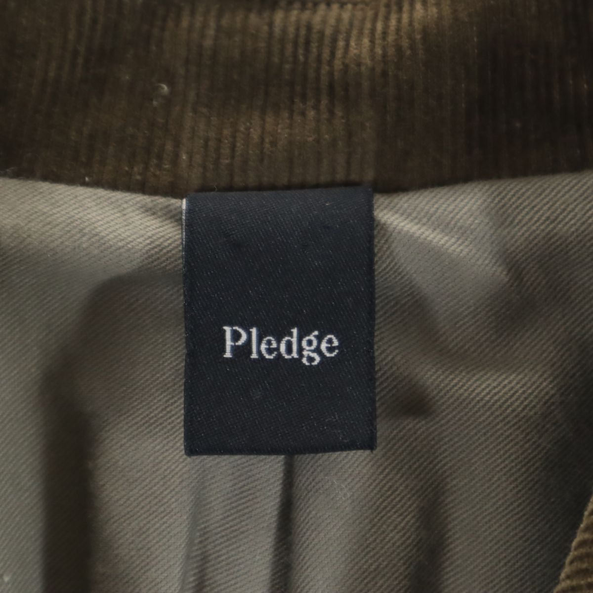 プレッジ 日本製 コーデュロイ襟 ステンカラーコート 48 カーキ系 Pledge メンズ