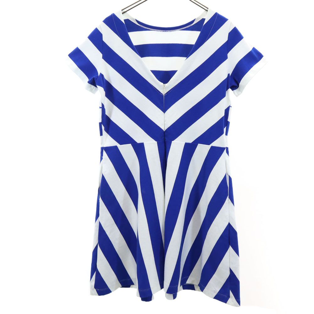 未使用 PETIT BATEAU プチバトー 総柄 半袖 ワンピース L ホワイト系 バックジップ タグ付き レディース