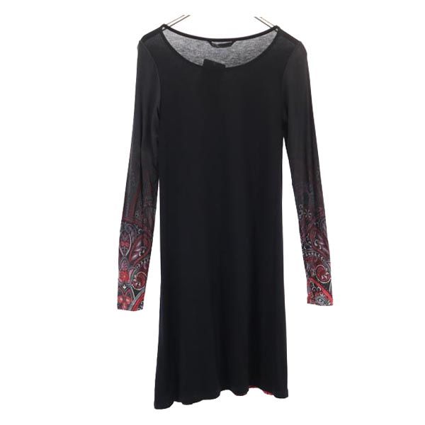未使用 Desigual デジグアル ペイズリー柄 長袖 Tシャツ ワンピース XS 黒系 カットソー レディース