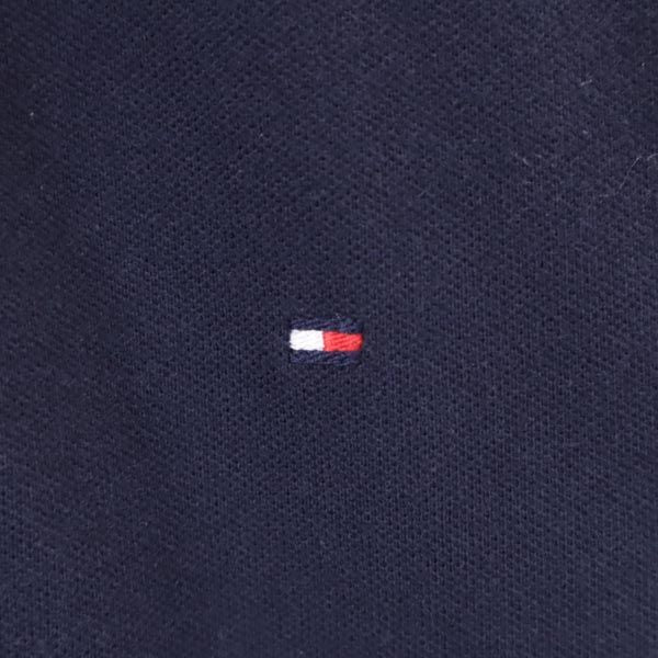 トミーヒルフィガー ロゴ刺繍 半袖 ハーフジップ ポロシャツ 膝丈ワンピース S ネイビー TOMMY HILFIGER 鹿の子 レディース