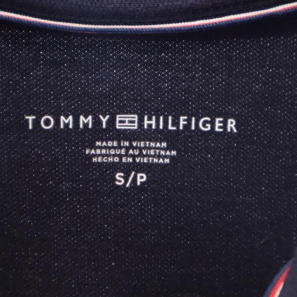 トミーヒルフィガー ロゴ刺繍 半袖 ハーフジップ ポロシャツ 膝丈ワンピース S ネイビー TOMMY HILFIGER 鹿の子 レディース