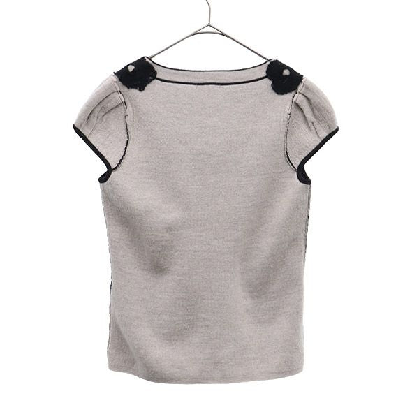 TOCCA トッカ ウール 花柄 半袖 ニット XS ブラック×ホワイト フレンチスリーブ セーター レディース