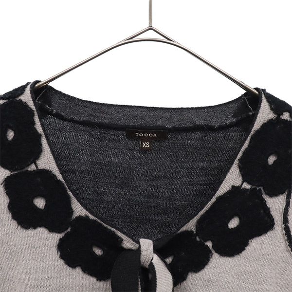 TOCCA トッカ ウール 花柄 半袖 ニット XS ブラック×ホワイト フレンチスリーブ セーター レディース