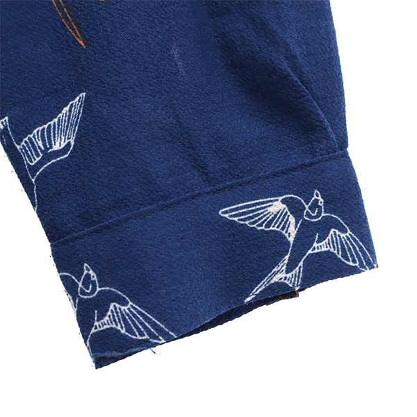 beHulaH べフラ 鳥柄 長袖 ワンピース S ブルー系 ロングシャツ レディース