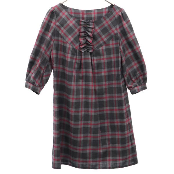 PARC LAMU パルクラミュー チェック 7分袖 ワンピース M レディース