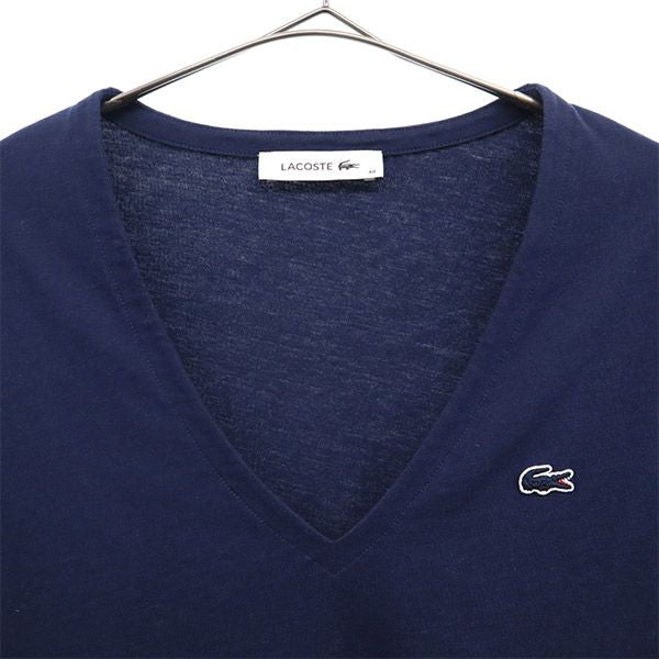 ラコステ ロゴワッペン 長袖 Vネック Tシャツ 40 ネイビー LACOSTE ロンT レディース