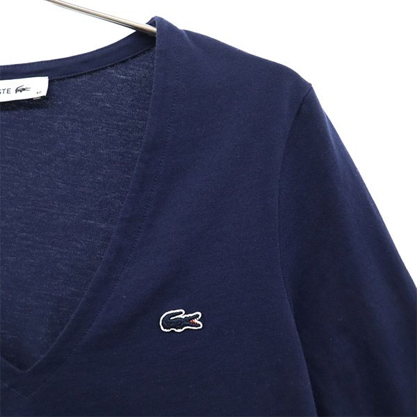 ラコステ ロゴワッペン 長袖 Vネック Tシャツ 40 ネイビー LACOSTE ロンT レディース