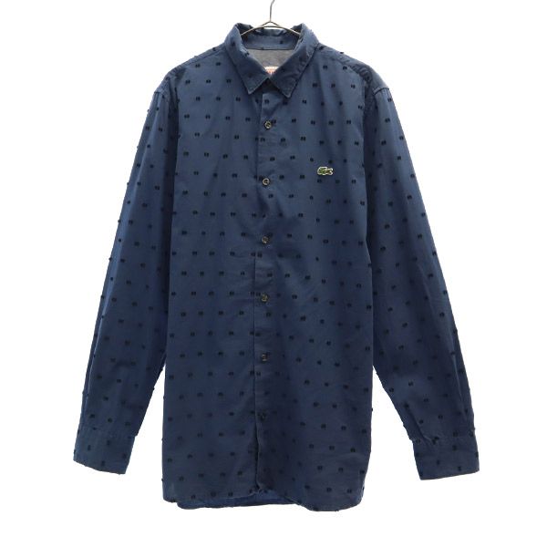 LACOSTE ラコステ 総柄 長袖 ボタンダウンシャツ 39 ブルー コットンシャツ メンズ