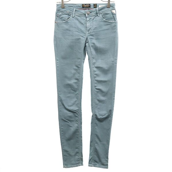 REPLAY リプレイ ワンポイントロゴ刺繍 スキニーデニムパンツ W25 ブルー系 ジーパン レディース