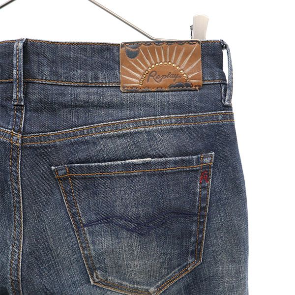 REPLAY リプレイ ワンポイントロゴ刺繍 ダメージ加工 スキニーデニムパンツ W25 ブルー ジーパン レディース