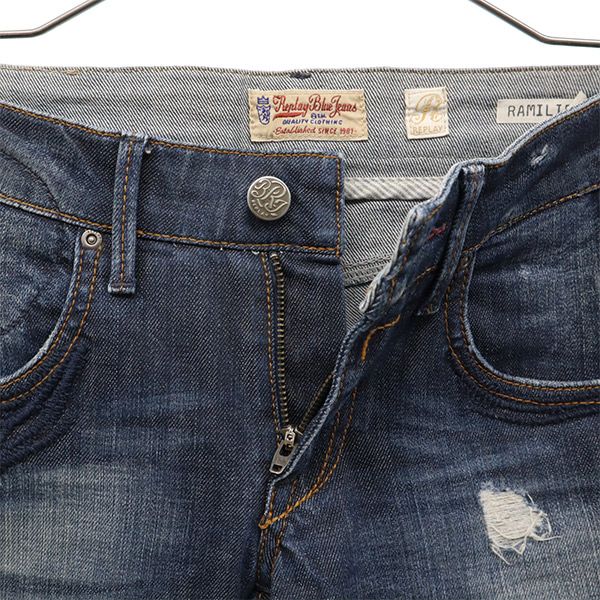 REPLAY リプレイ ワンポイントロゴ刺繍 ダメージ加工 スキニーデニムパンツ W25 ブルー ジーパン レディース