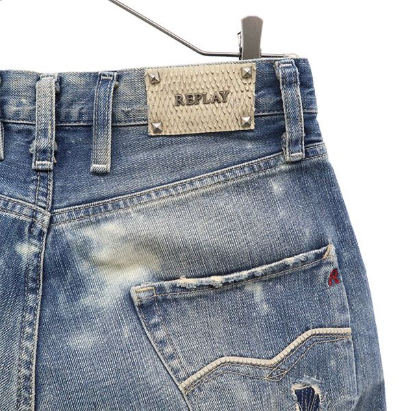 Replay Blue Jeans リプレイブルージーンズ ダメージ加工 スキニーデニムパンツ W24 ブルー ジーパン レディース