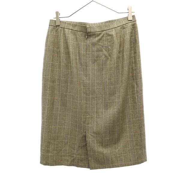 DAKS ダックス ウール チェック ミディ丈 タイトスカート 42 ブラウン系 レディース