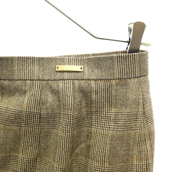 DAKS ダックス ウール チェック ミディ丈 タイトスカート 42 ブラウン系 レディース