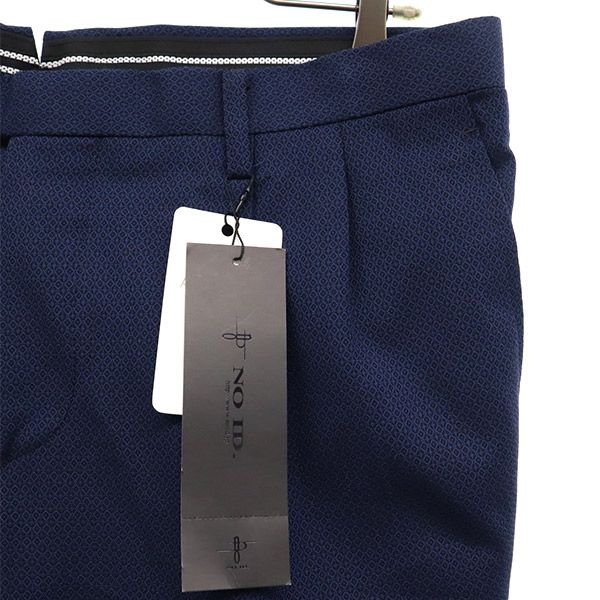 未使用 NO ID. ノーアイディ ウールブレンド 総柄 スラックスパンツ 3 ネイビー系 メンズ