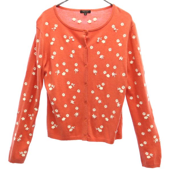 TOCCA トッカ 花柄 長袖 ニットカーディガン M ピンク×ホワイト レディース