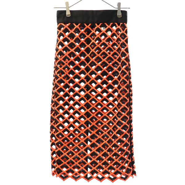 chaos カオス メッシュデザイン ミモレ丈 スカート 36 オレンジ系 レディース