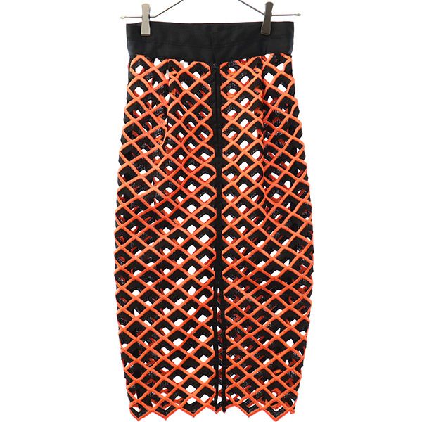 chaos カオス メッシュデザイン ミモレ丈 スカート 36 オレンジ系 レディース