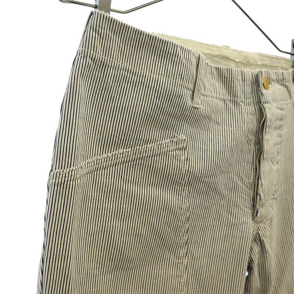 Haver Sack General Garments ハバーサック ジェネラルガーメンツ ボタンフライ ヒッコリー パンツ L ホワイト×ネイビー メンズ