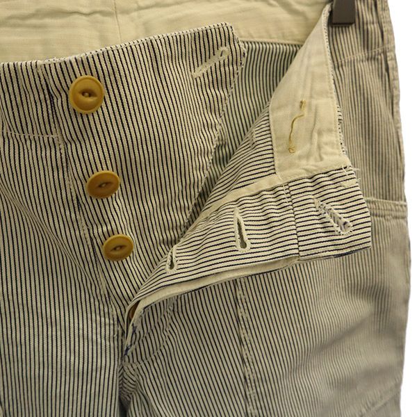 Haver Sack General Garments ハバーサック ジェネラルガーメンツ ボタンフライ ヒッコリー パンツ L ホワイト×ネイビー メンズ