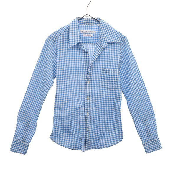 FAIRFAX フェアファクス リネンブレンド チェック柄 長袖 シャツ 36 ブルー×ホワイト メンズ