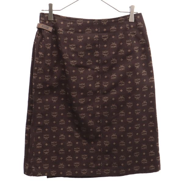 MCM エムシーエム ロゴ総柄 ミディ丈 ラップスカート 73-97 ブラウン レディース