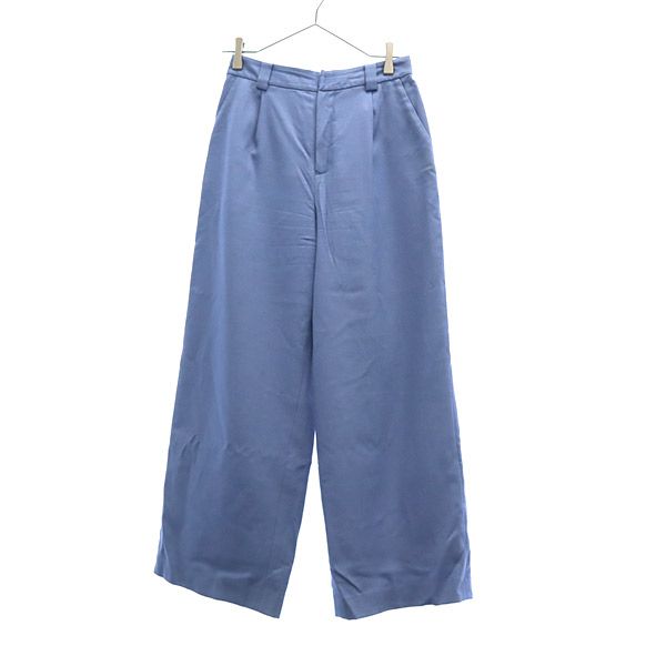 グリーンレーベルリラクシング ウールブレンド ワイドパンツ 38 ブルー green label relaxing UNITED ARROWS レディース