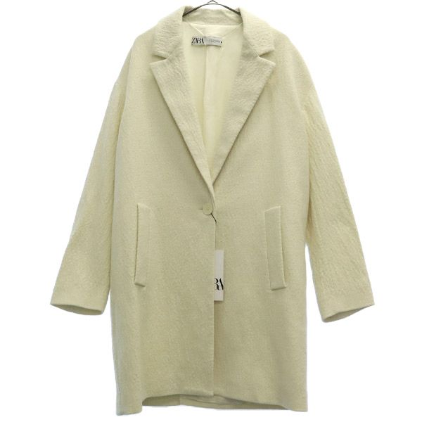未使用 ZARA ザラ コットンブレンド チェスターコート XS ホワイト レディース