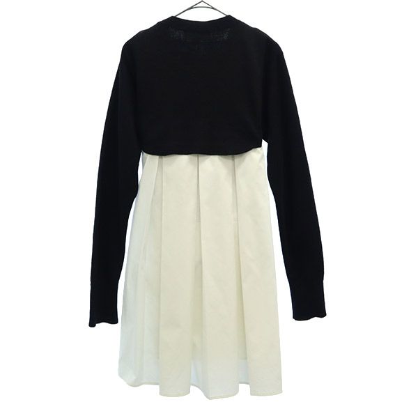 ENFOLD エンフォルド ウール 長袖 ワンピース 38 ブラック×ホワイト レディース