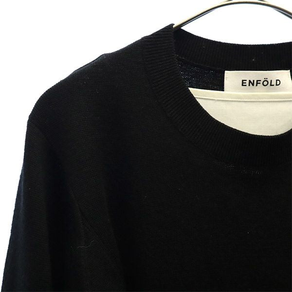 ENFOLD エンフォルド ウール 長袖 ワンピース 38 ブラック×ホワイト レディース