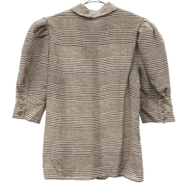 未使用 akuce+olivia アリス アンド オリビア シルク 千鳥格子柄 半袖 ブラウス S ホワイト×ブラウン レディース