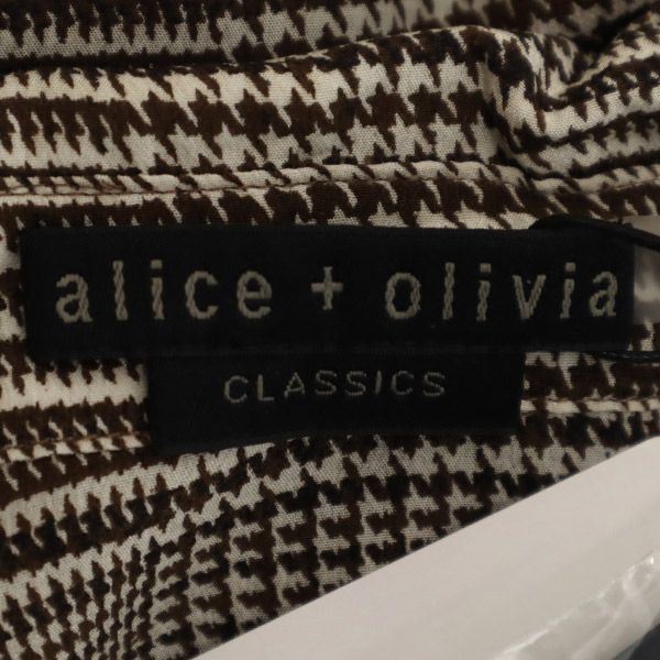 未使用 akuce+olivia アリス アンド オリビア シルク 千鳥格子柄 半袖 ブラウス S ホワイト×ブラウン レディース