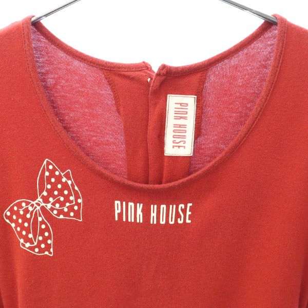 ピンクハウス プリント 半袖 ロングワンピース レッド×ホワイト PINK HOUSE レディース