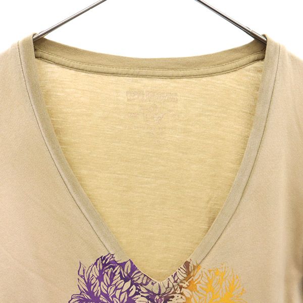 トゥルーレリジョン プリント 半袖 Vネック Tシャツ XS ベージュ TRUE RELIGION レディース