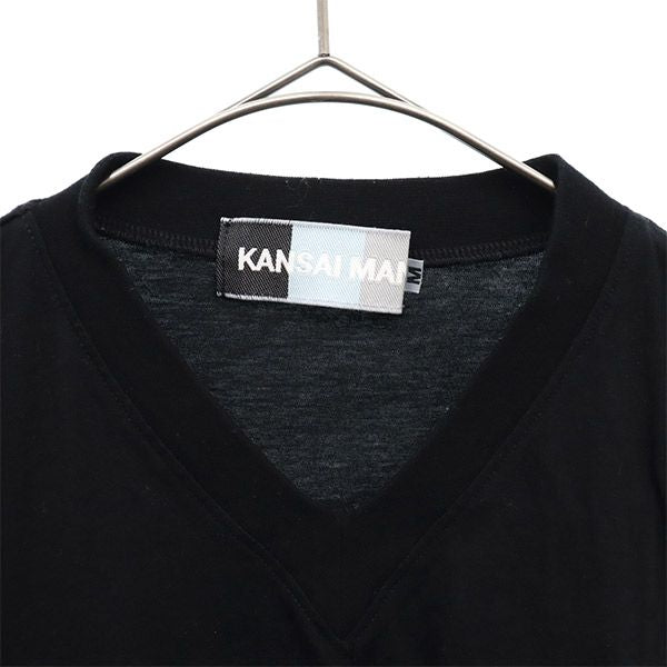 カンサイマン 日本製 龍 プリント 半袖 Vネック Tシャツ M ブラック×ホワイト KANSAIMAN メンズ