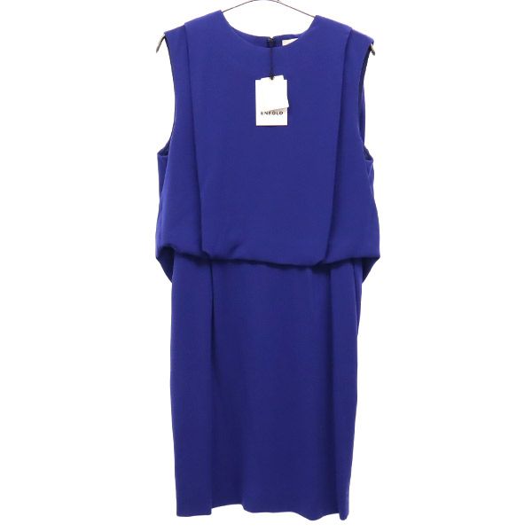 未使用 ENFOLD エンフォルド 日本製 ノースリーブ ワンピース 38 ブルー レディース