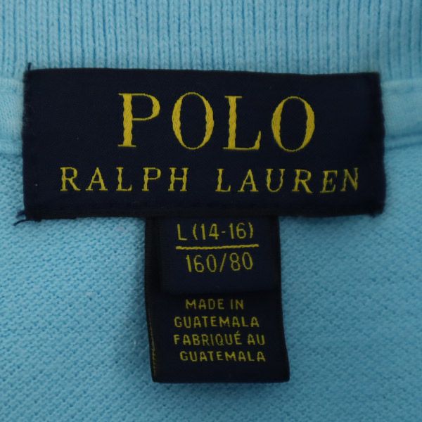 ポロラルフローレン ビッグポニー ロゴ刺繍 半袖 ポロシャツ 160cm ブルー POLO RALPH LAUREN 鹿の子地 キッズ