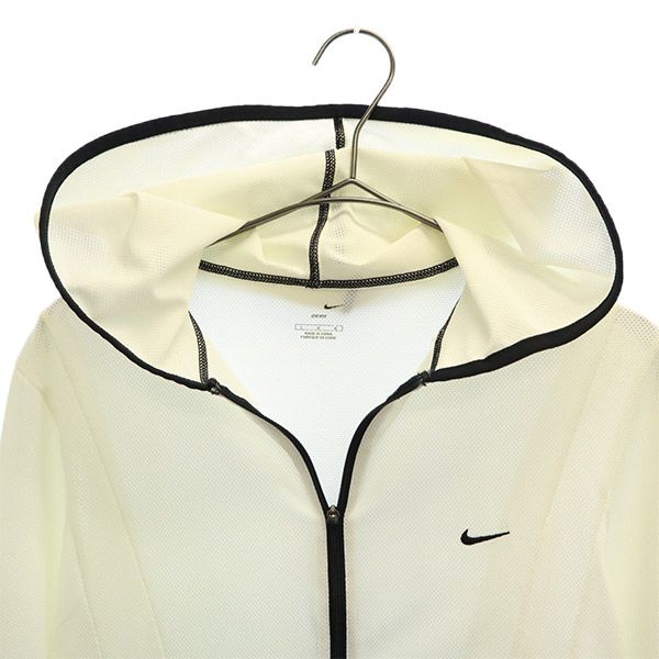 ナイキ ワンポイント刺繍 トレーニング 7分袖 ジップジャケット L ホワイト NIKE スポーツ フード付 レディース