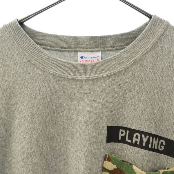 チャンピオン ワンポイントプリント 半袖 リバースウィーブ ヘビーウエイト Tシャツ SMALL グレー Champion クルーネック レディース