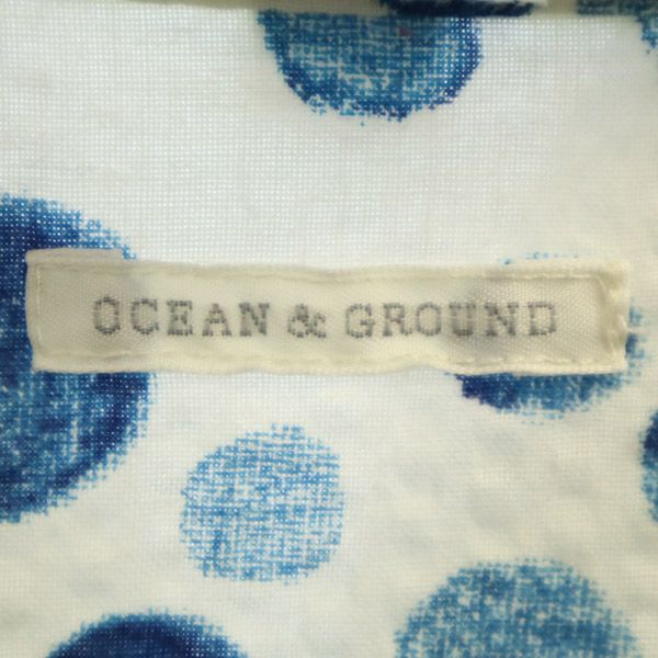 オーシャンアンドグラウンド ドット 長袖 浴衣 ワンピース S ブルー×ホワイト OCEAN&GROUND キッズ