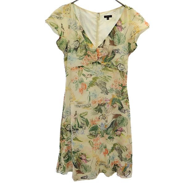 TOCCA トッカ 総柄 半袖 ワンピース 0 ホワイト系 フレンチスリーブ レディース