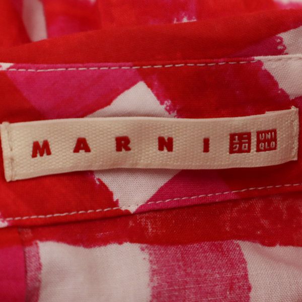 ユニクロ マルニコラボ チェック ノースリーブ タック ブラウス M レッド系 UNIQLO MARNI カットソー レディース