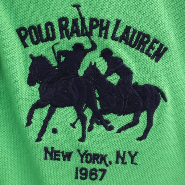 ポロラルフローレン ダブルポニー 刺繍 半袖 ポロシャツ S グリーン POLO RALPH LAUREN 鹿の子地 カスタムフィット メンズ